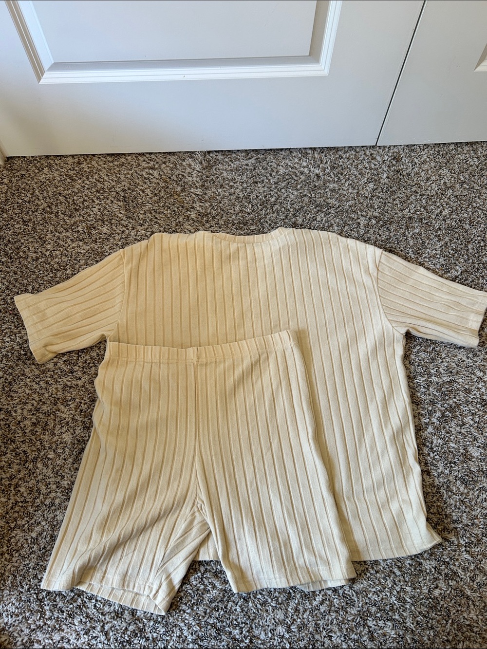 Ribbed Knit Short Set in Cream